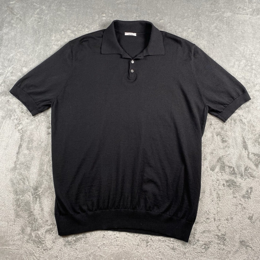 Maison Cashmere Polo Sweater Mens Sz XXL Black Made In Italy Short Sleeve Preppy